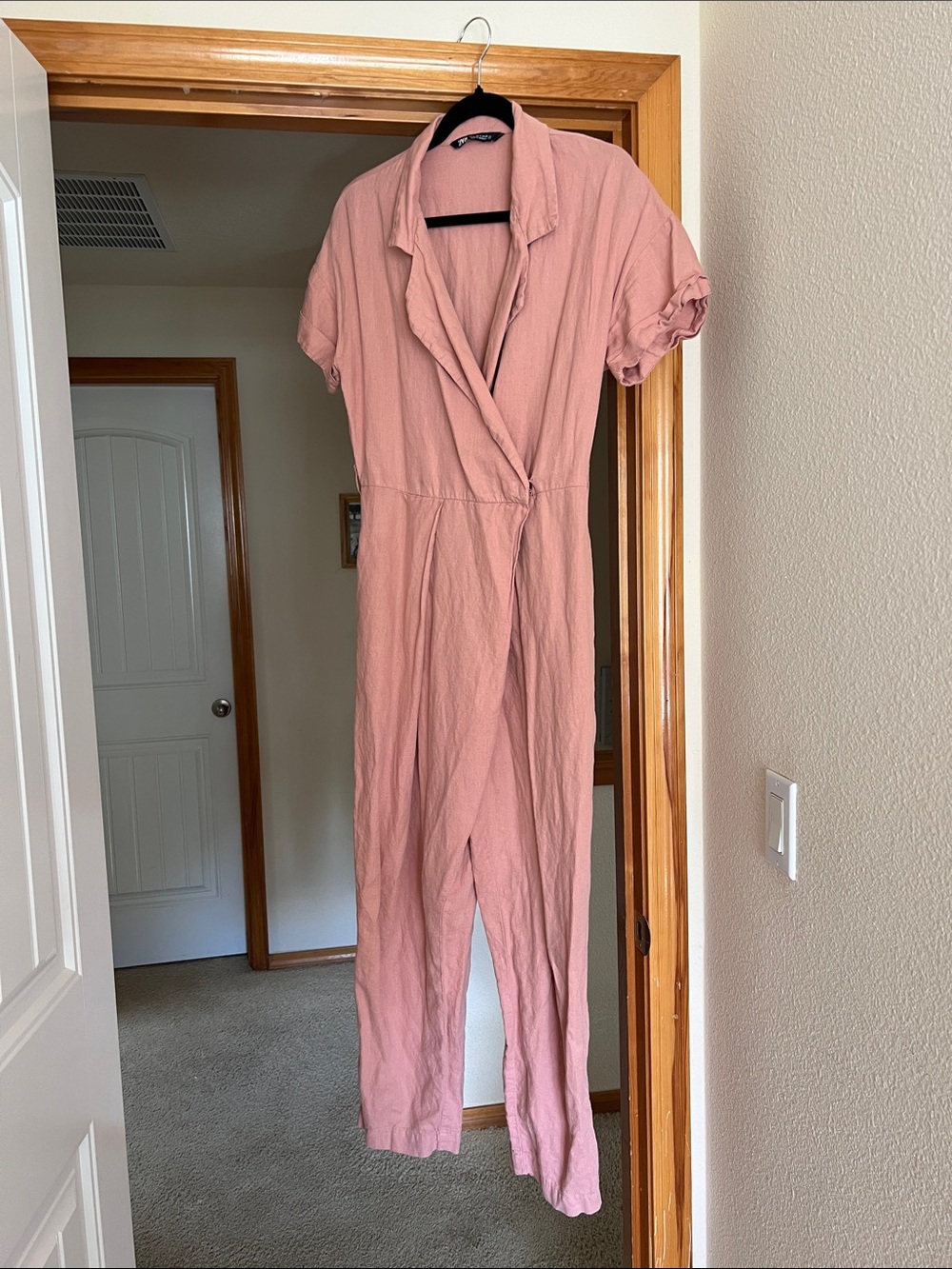 Zara Women’s Dusty Rose Short-Sleeve Wrap Jumpsuit